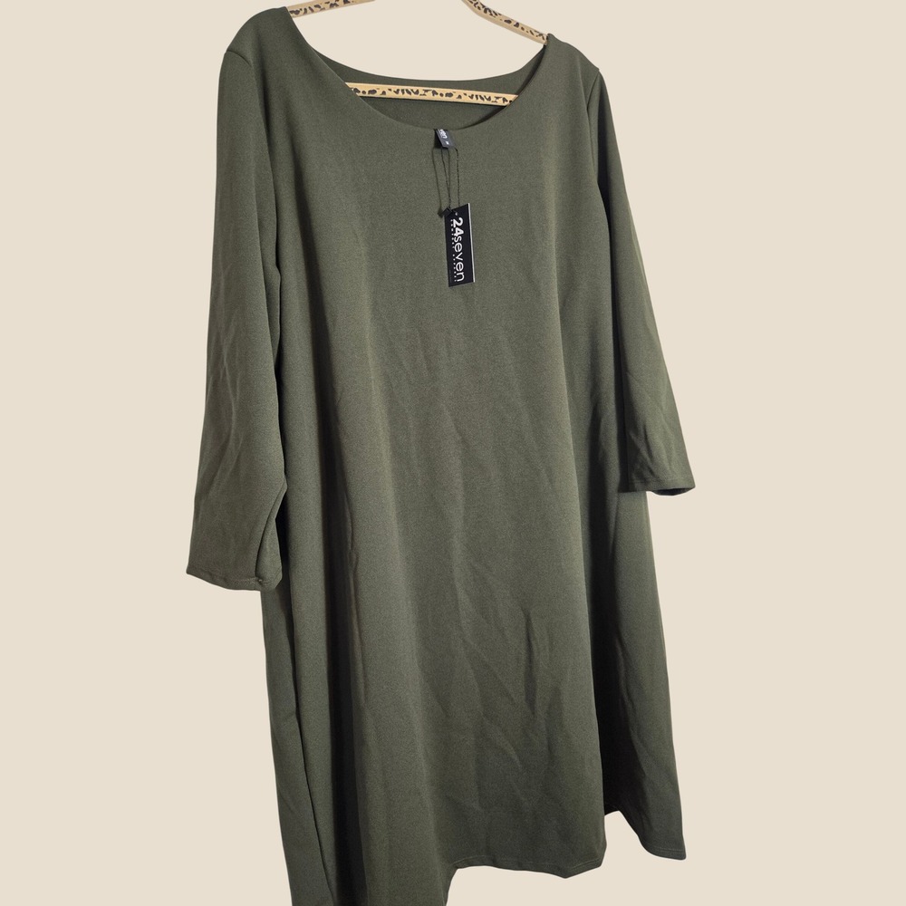 24seven Comfort Apparel Womens 3X Black Tunic Dress 3/4 Sleeve Scoop Neck New - Picture 8 of 14